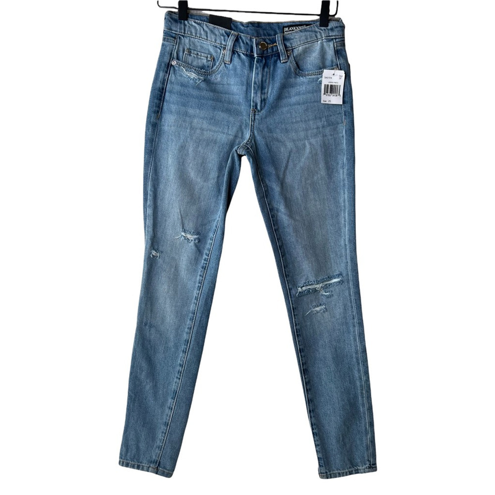 BlankNYC The Bond Mid Rise Skinny Jeans Blue Stretch Distressed Pockets 25 New
